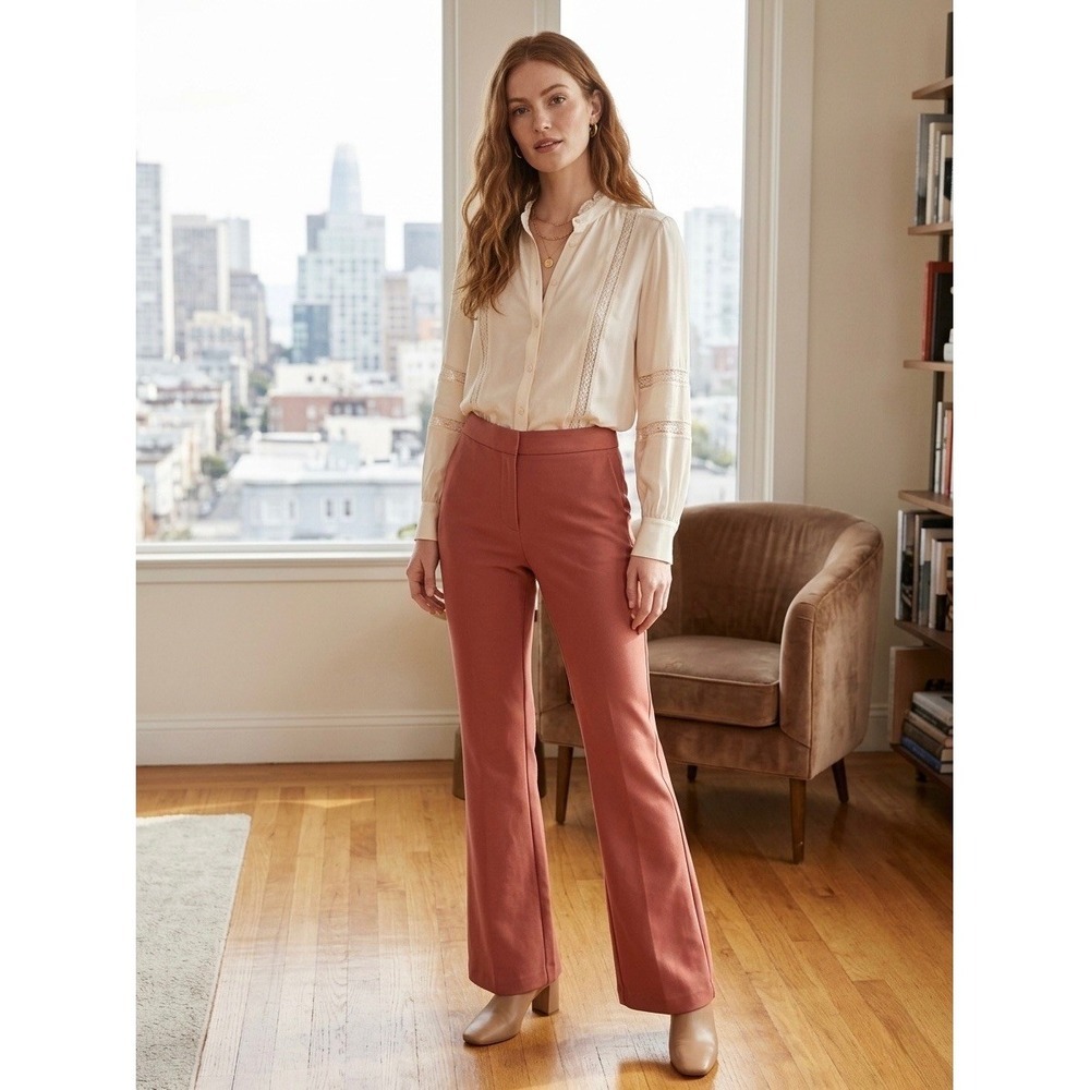 Rebecca Taylor Terracotta Rose Flare Leg Dress Pants Size 2 Pink 517 740 P923